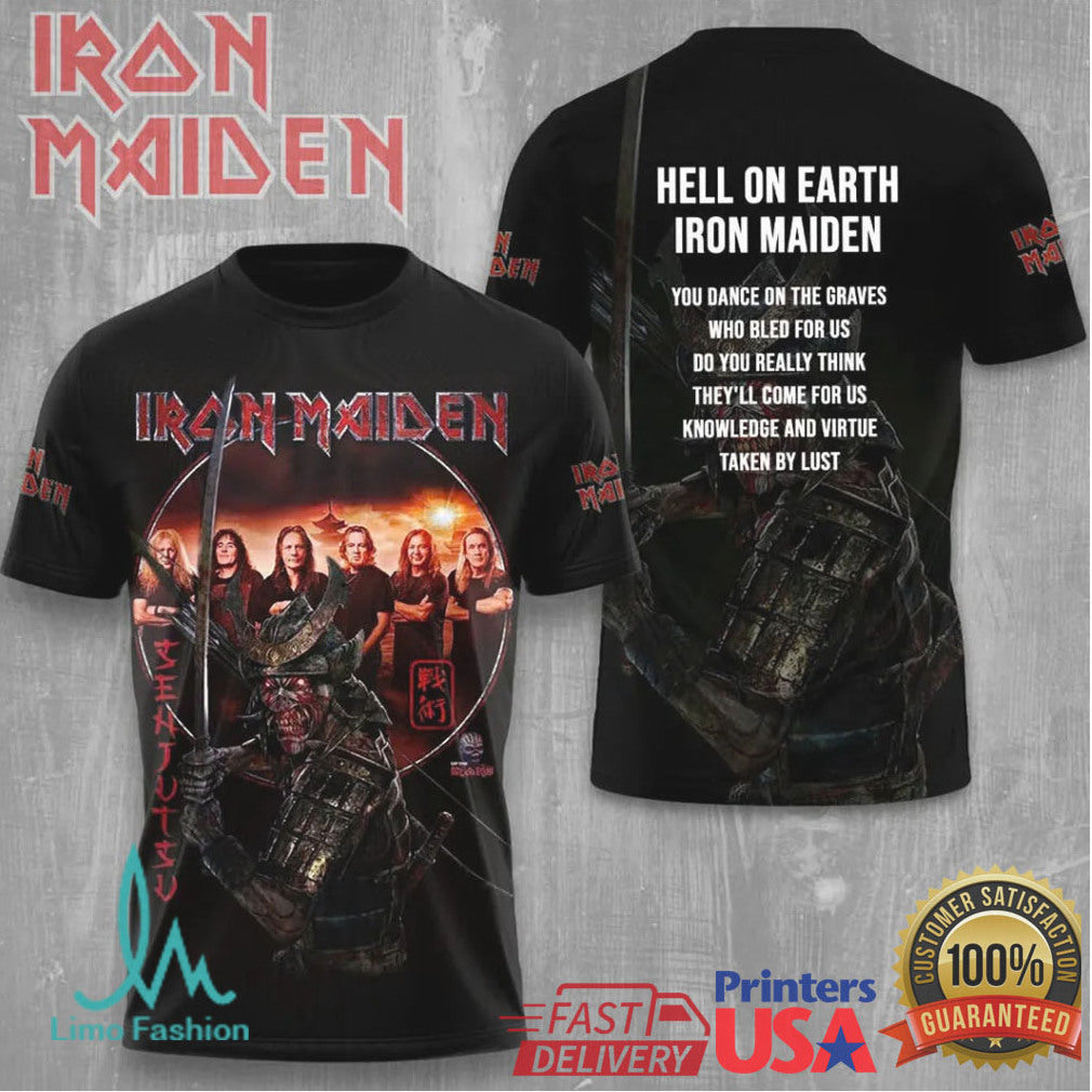 Iron Maiden Hell On Earth Senjutsu Samurai Vintage Black Retro Heavy Metal Music Fans T Shirt - Limotees LLC