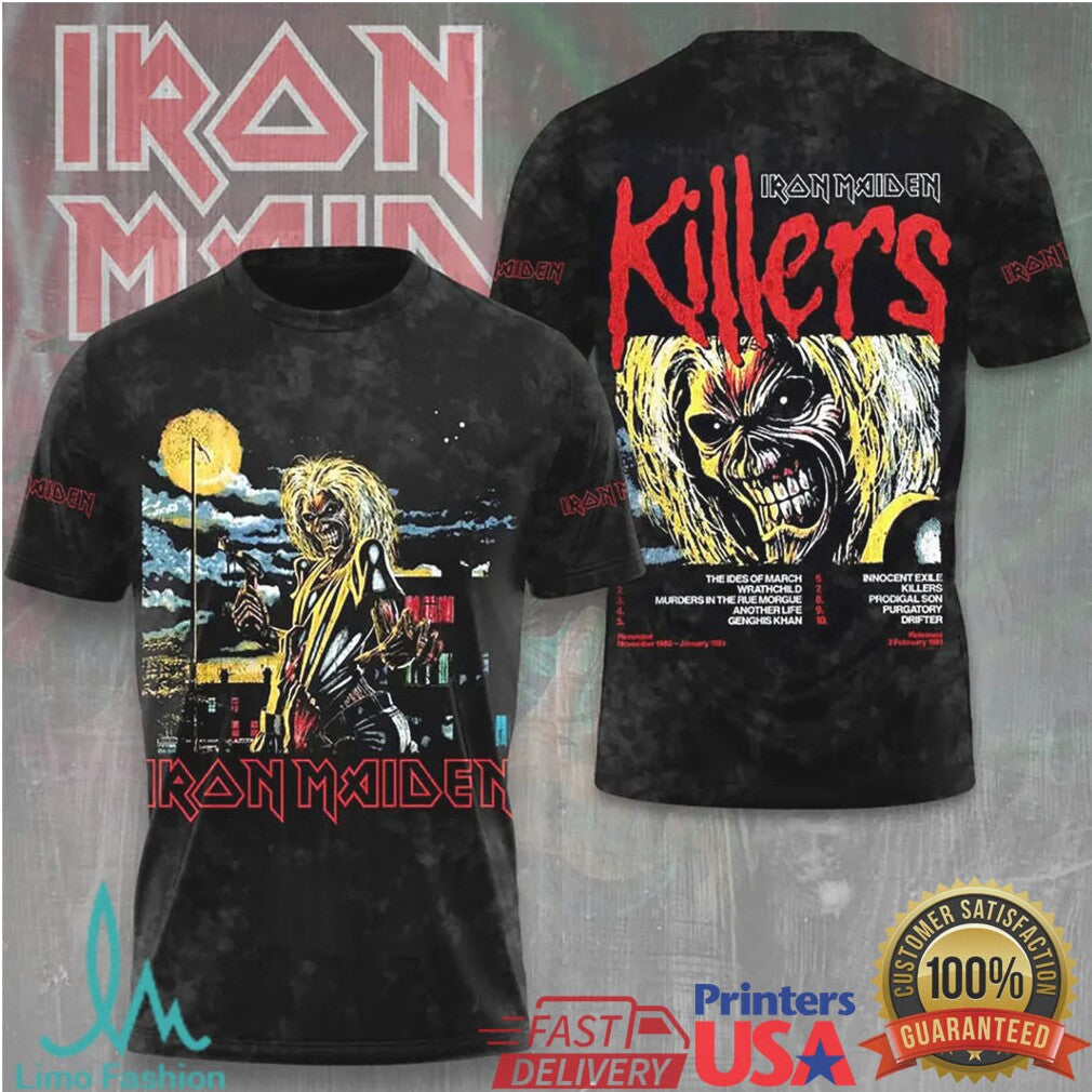 Iron Maiden Killers Album Cover Vintage 1981 Eddie The Head Heavy Metal Fans T Shirt - Limotees LLC