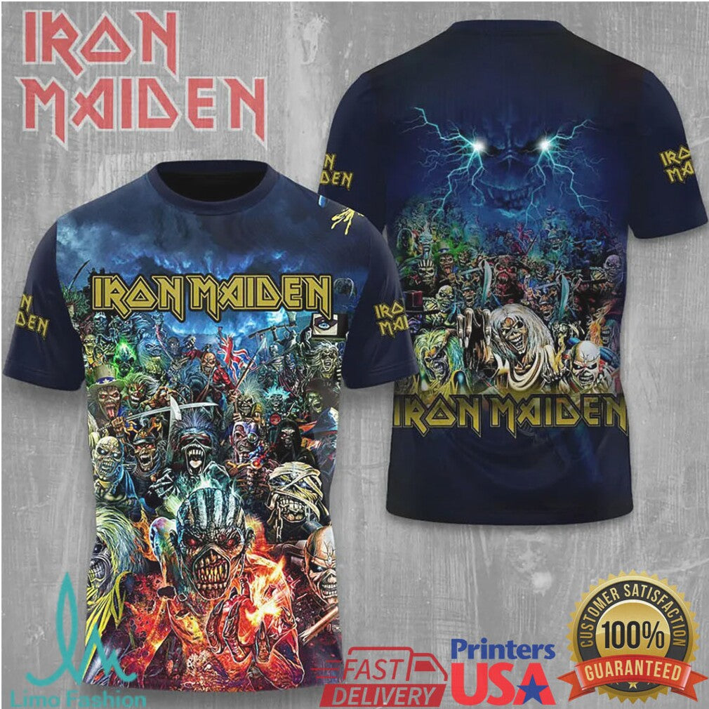 Iron Maiden Legacy of the Beast Collage Vintage Retro Heavy Metal Band Music Fans T Shirt - Limotees LLC
