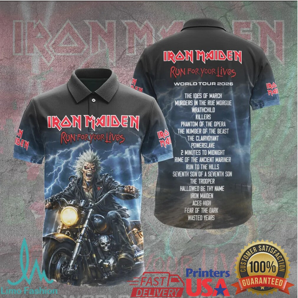 Iron Maiden Run For Your Lives 2026 World Tour Biker Eddie Fans T Shirt