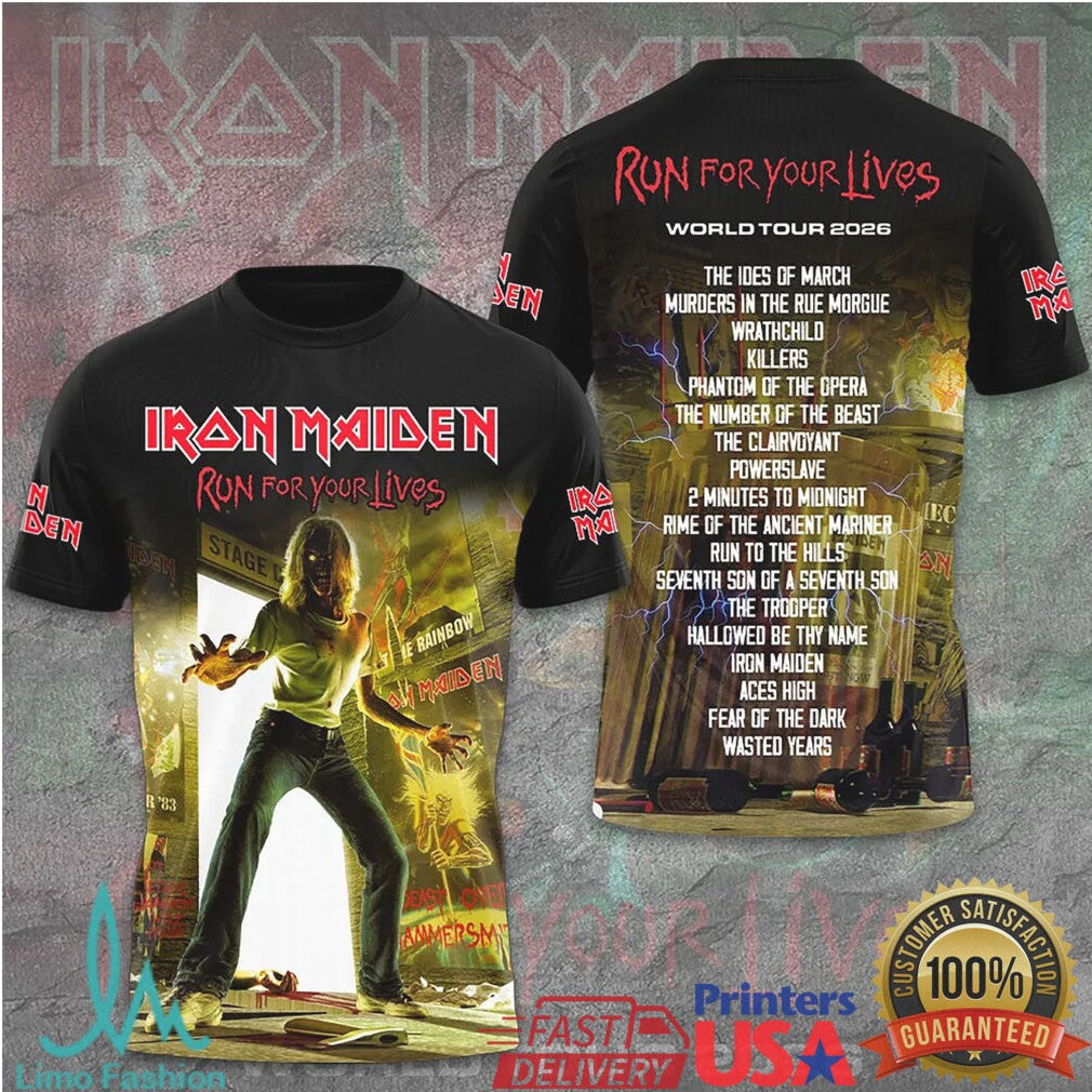 Iron Maiden Run For Your Lives 2026 World Tour Retro Music Fans T Shirt - Limotees LLC