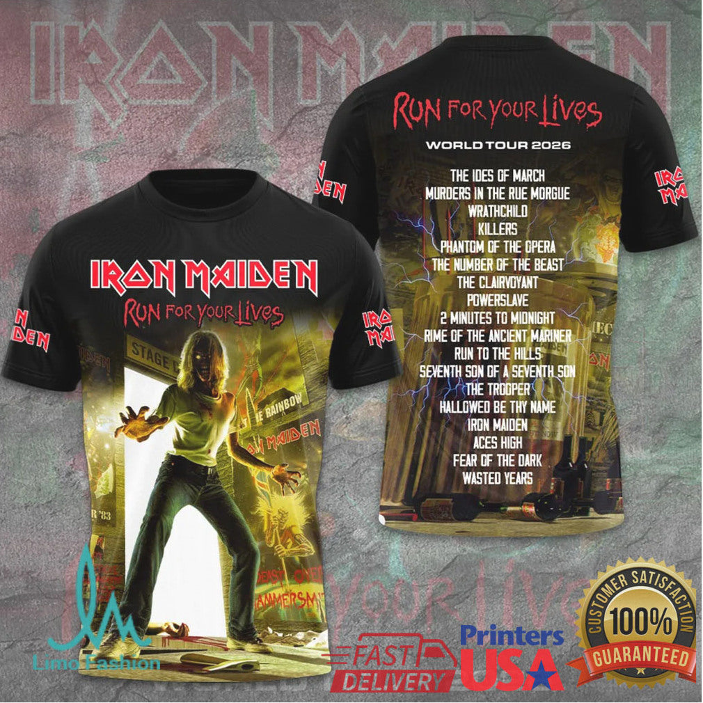 Iron Maiden Run For Your Lives 2026 World Tour Retro Music Fans T Shirt - Limotees LLC