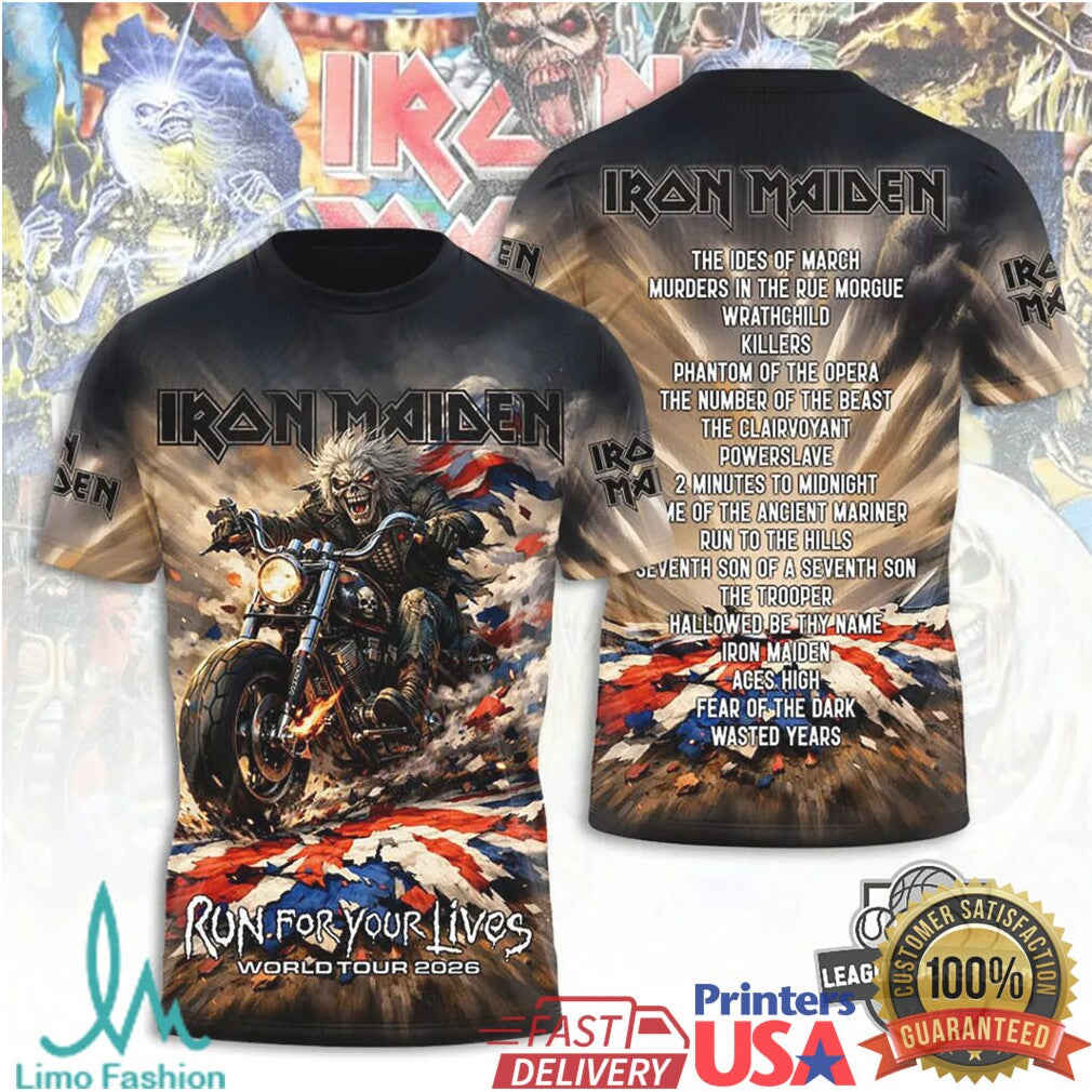 Iron Maiden Run For Your Lives World Tour 2026 All Over Print T Shirt - Limotees LLC