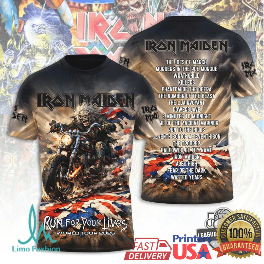 Iron Maiden Run For Your Lives World Tour 2026 All Over Print T Shirt - Limotees LLC
