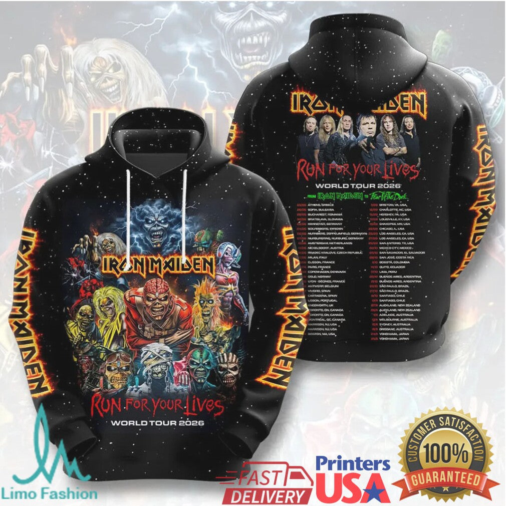 Iron Maiden Run For Your Lives World Tour 2026 Band Members Photo Vintage Men Fans T Shirt