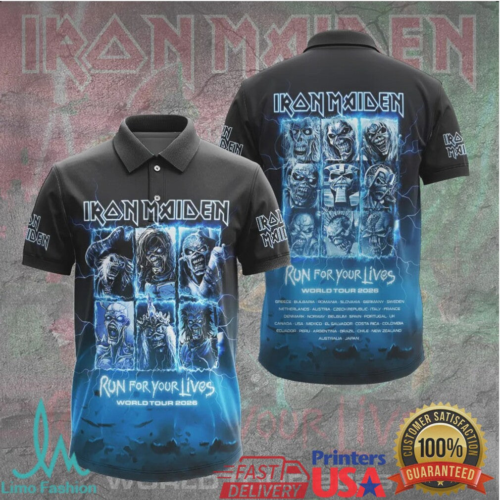 Iron Maiden Run For Your Lives World Tour 2026 Blue Lightning Eddie Fans T Shirt - Limotees LLC