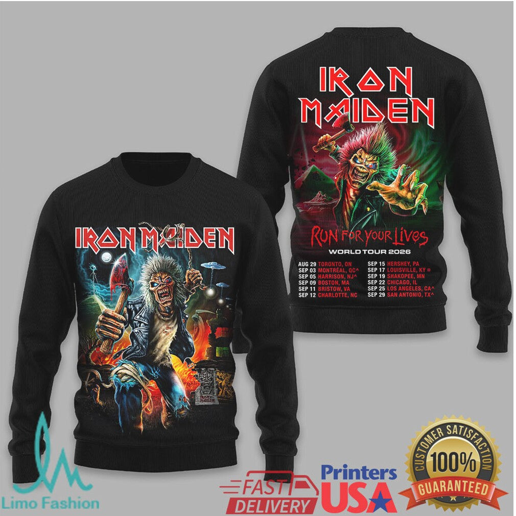 Iron Maiden Run For Your Lives World Tour 2026 Eddie Graphic T Shirt - Limotees LLC