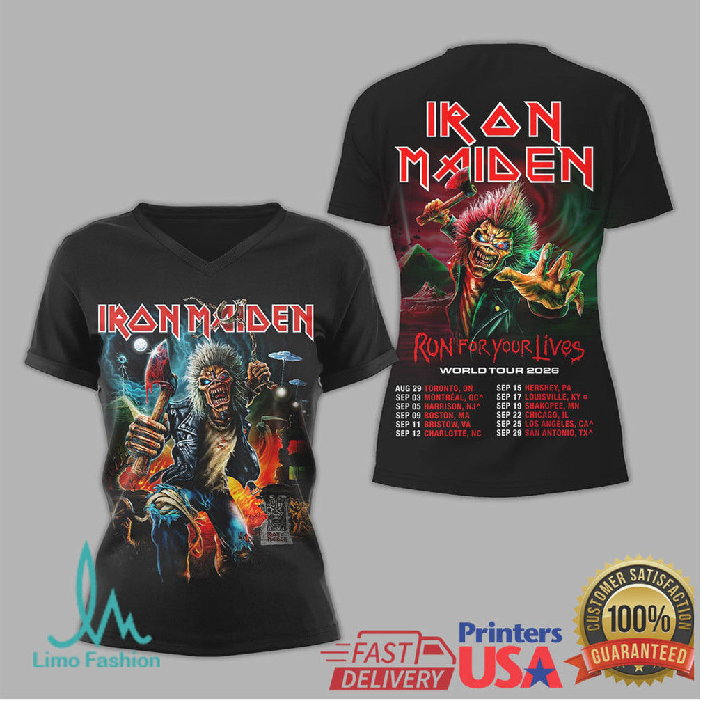 Iron Maiden Run For Your Lives World Tour 2026 Eddie Graphic T Shirt - Limotees LLC