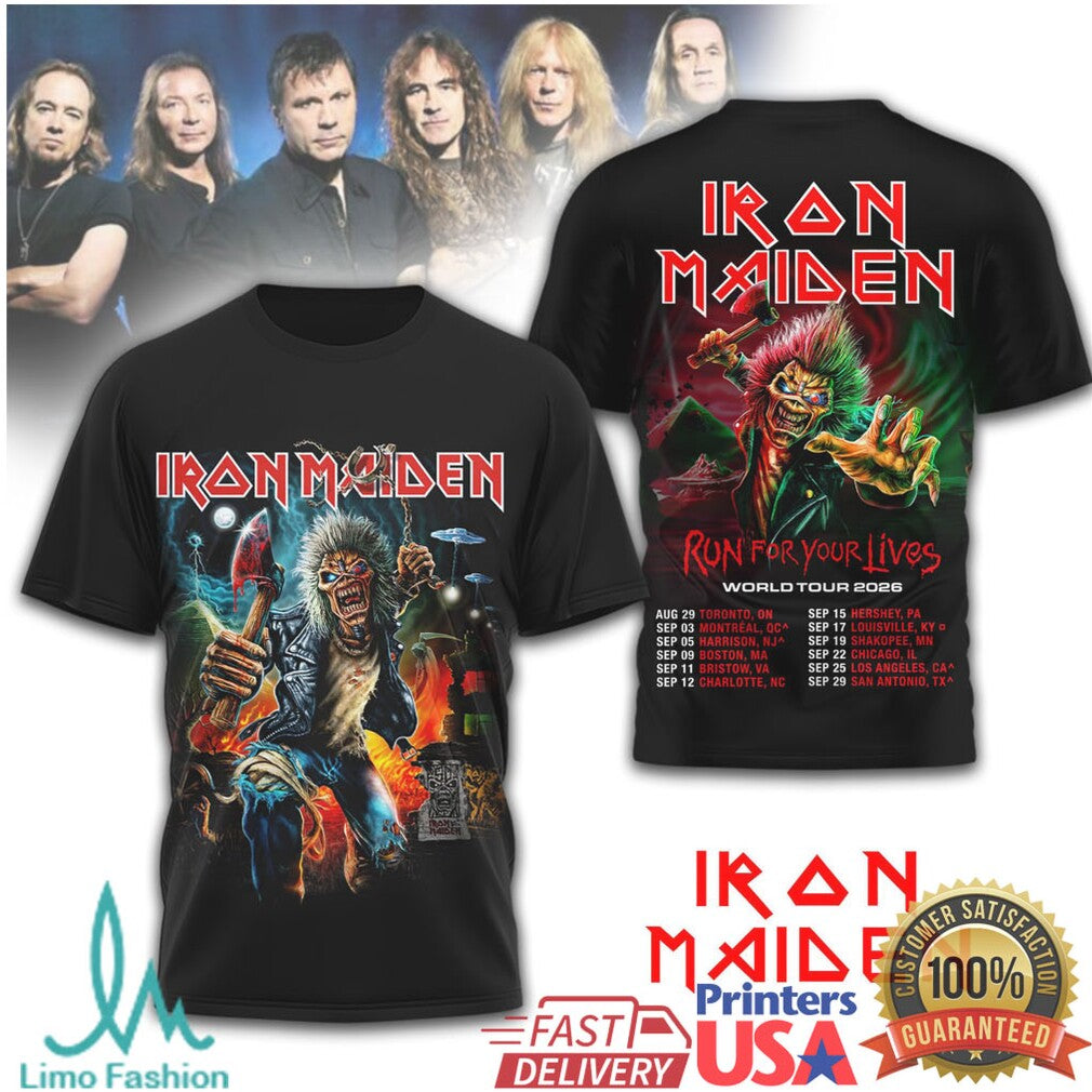 Iron Maiden Run For Your Lives World Tour 2026 Eddie Graphic T Shirt - Limotees LLC