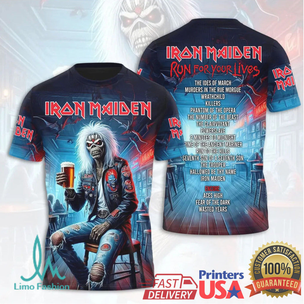 Iron Maiden Run For Your Lives World Tour 2026 Eddie Pub Retro Fans T Shirt - Limotees LLC