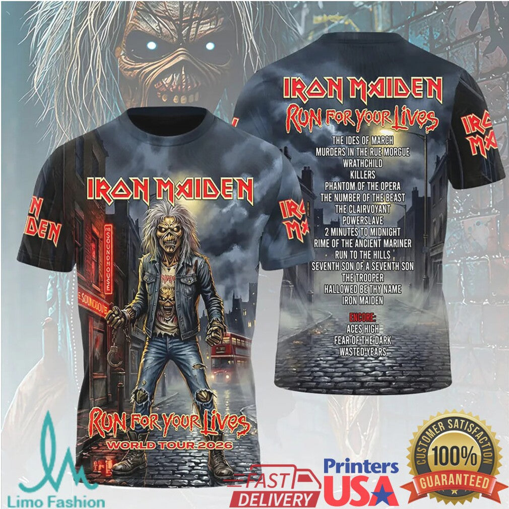 Iron Maiden Run For Your Lives World Tour 2026 Official Setlist 3D T Shirt - Limotees LLC