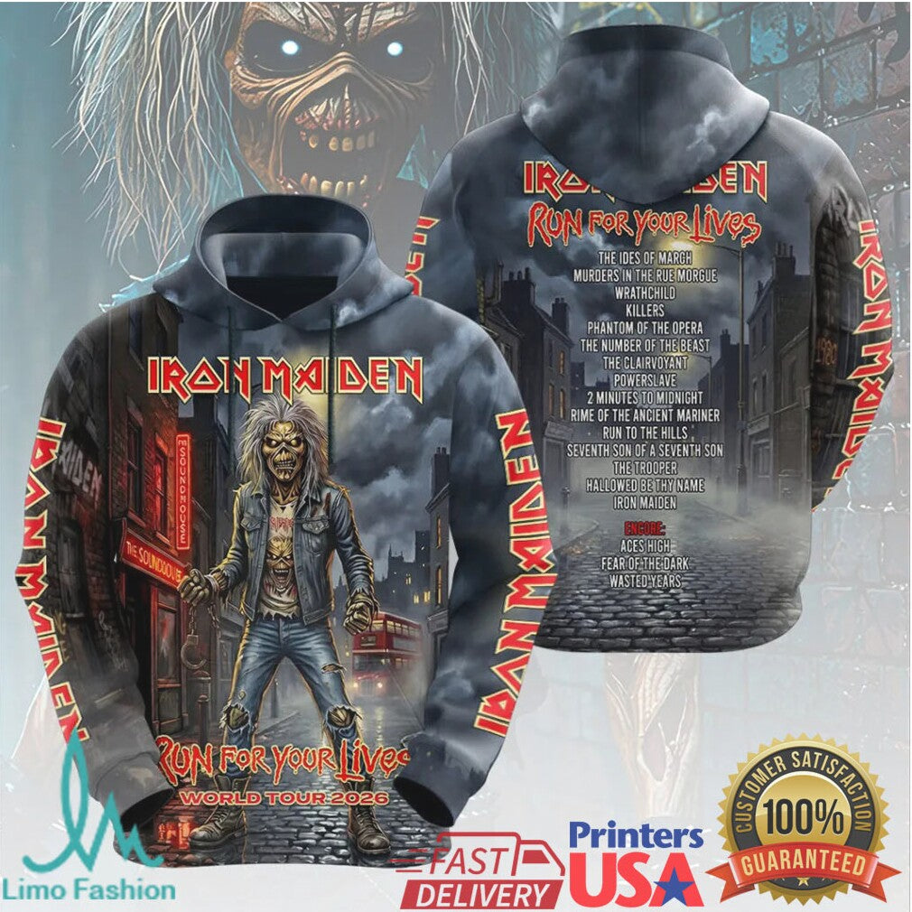 Iron Maiden Run For Your Lives World Tour 2026 Official Setlist 3D T Shirt - Limotees LLC
