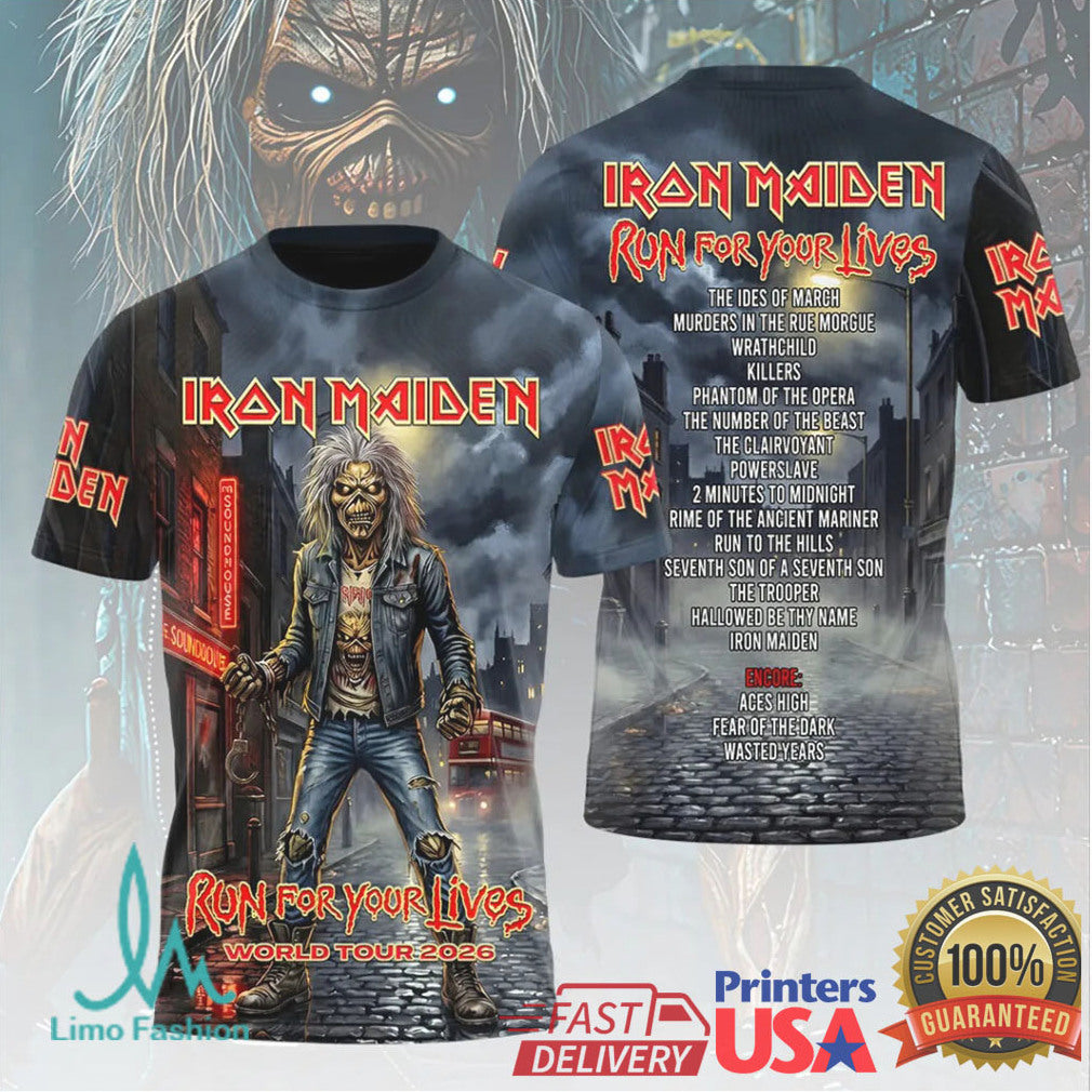 Iron Maiden Run For Your Lives World Tour 2026 Official Setlist 3D T Shirt - Limotees LLC