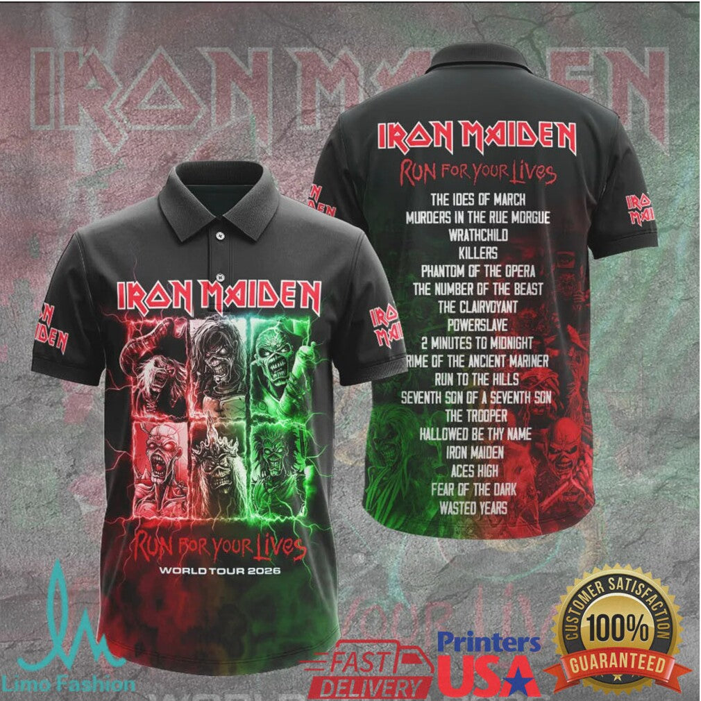 Iron Maiden Run For Your Lives World Tour 2026 Red Green Eddie Fans T Shirt - Limotees LLC