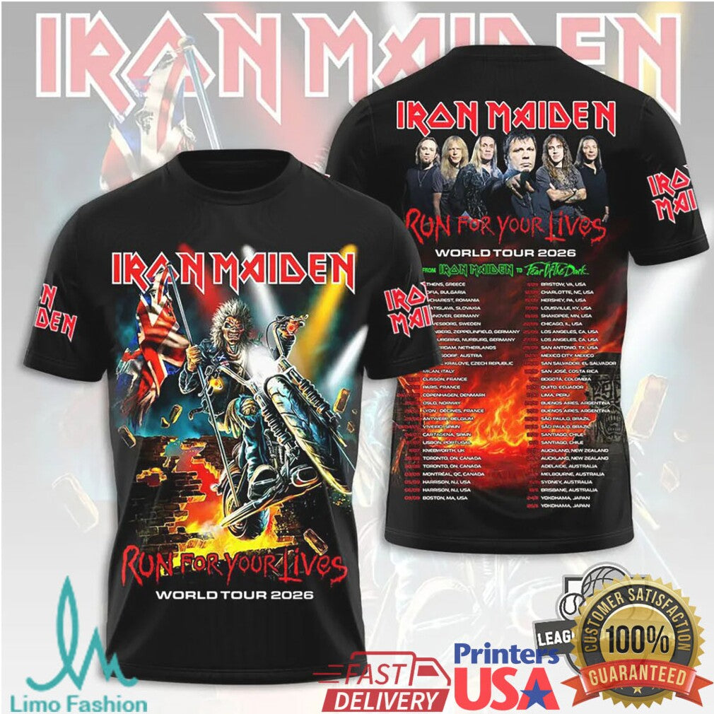 Iron Maiden Run For Your Lives World Tour 2026 T Shirt