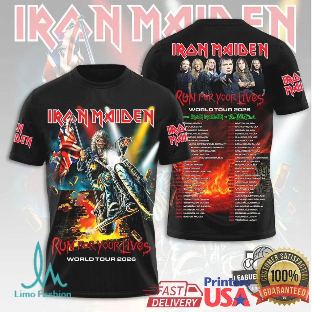Iron Maiden Run For Your Lives World Tour 2026 T Shirt