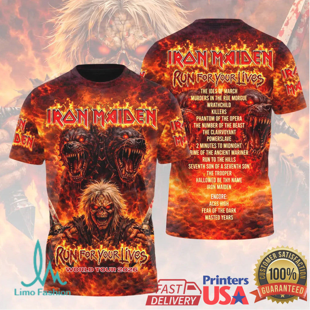 Iron Maiden Run For Your Lives World Tour 2026 Vintage Heavy Metal Fans T Shirt