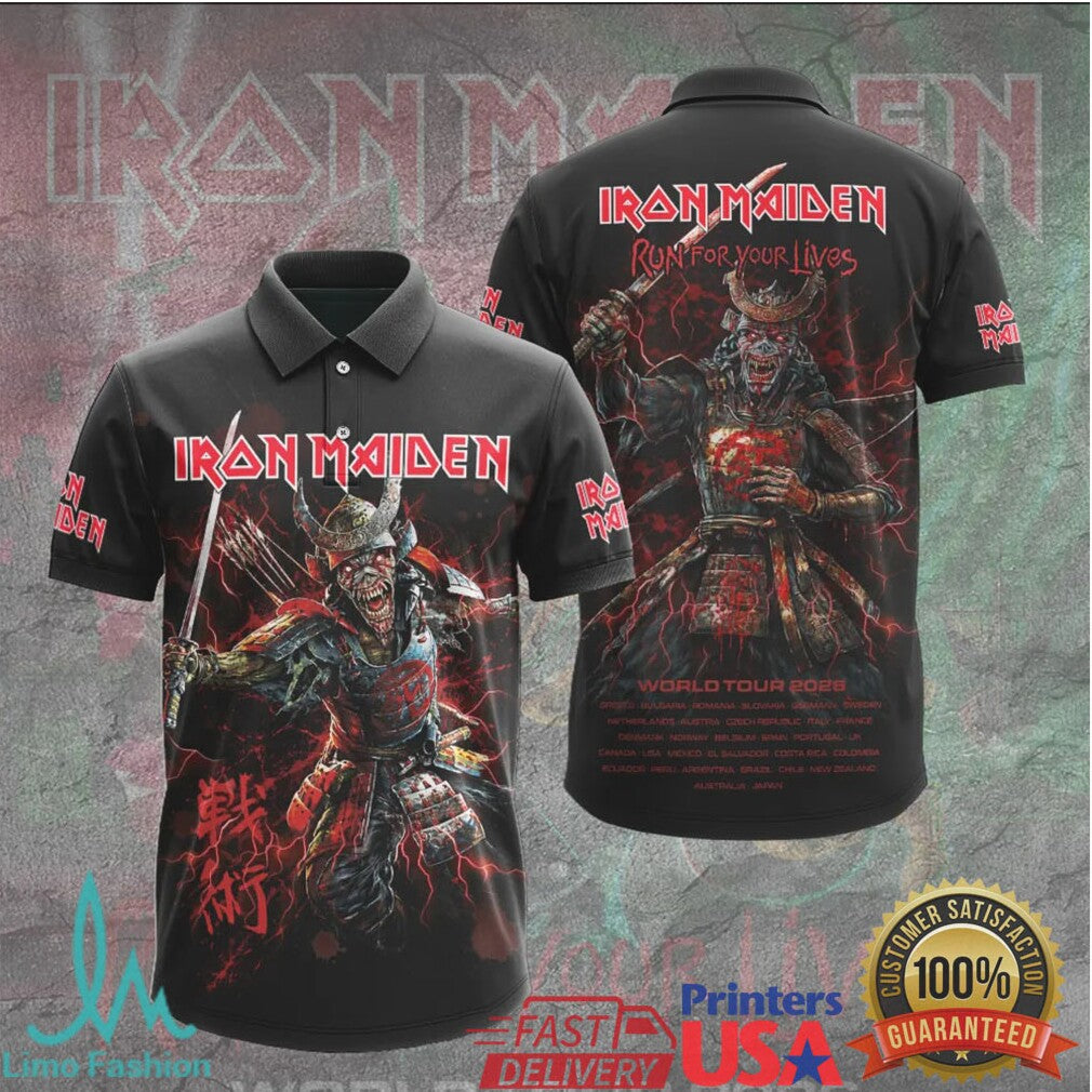 Iron Maiden Senjutsu Samurai Eddie Run For Your Lives 2026 World Tour Men T Shirt - Limotees LLC
