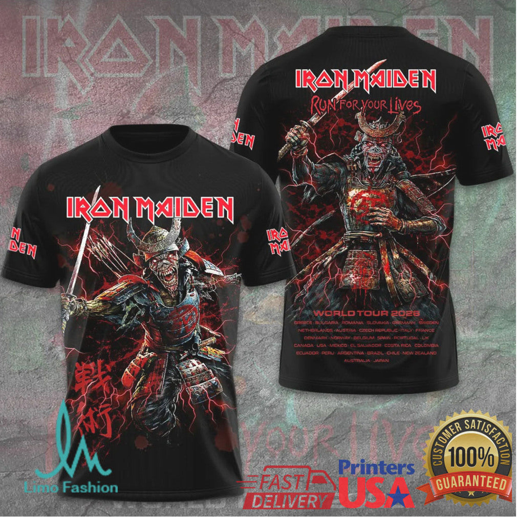 Iron Maiden Senjutsu Samurai Eddie Run For Your Lives 2026 World Tour Men T Shirt - Limotees LLC