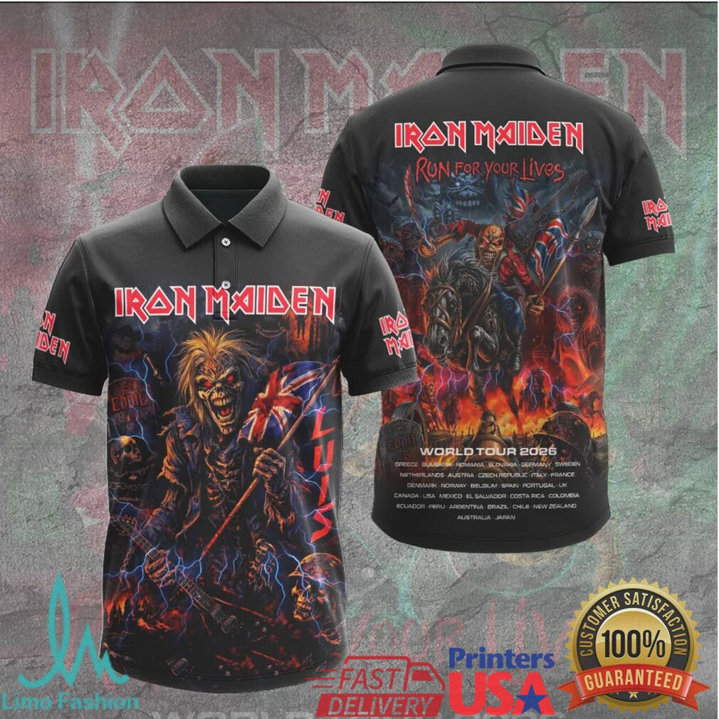Iron Maiden The Trooper Eddie Run For Your Lives 2026 World Tour Fans T Shirt - Limotees LLC