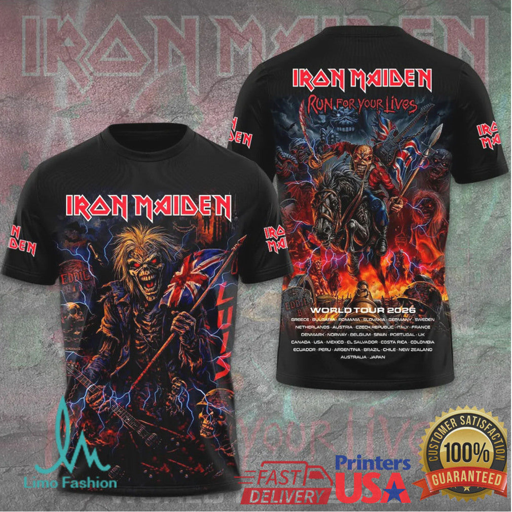 Iron Maiden The Trooper Eddie Run For Your Lives 2026 World Tour Fans T Shirt - Limotees LLC