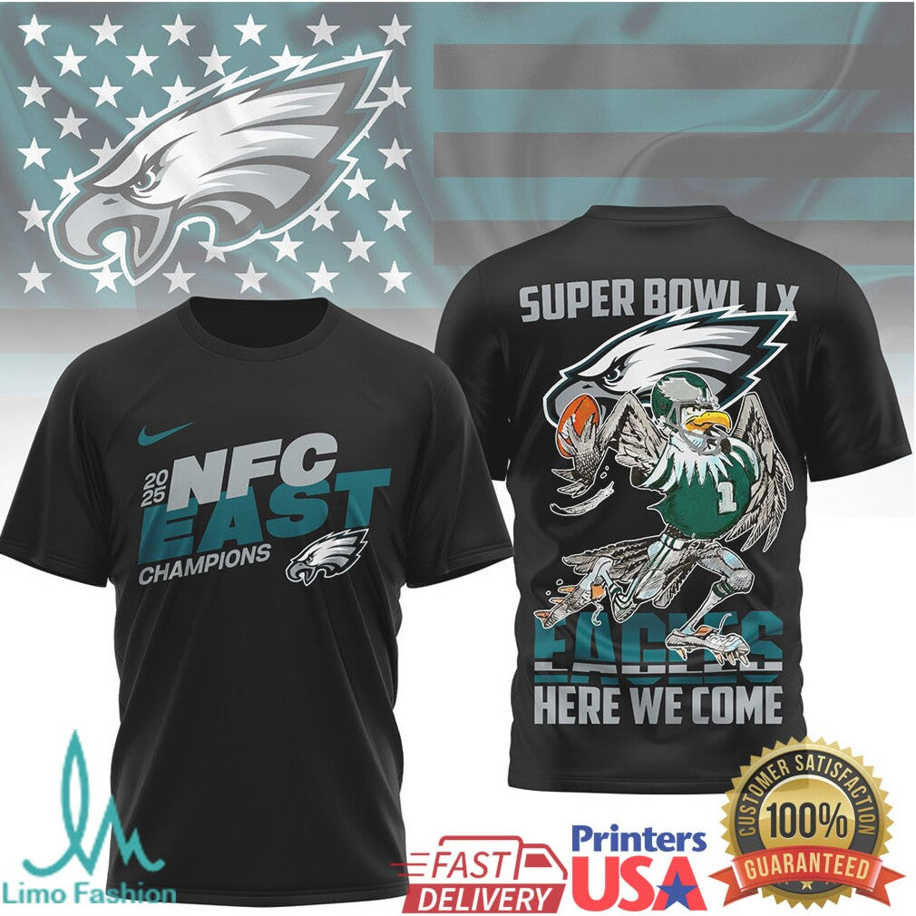 Philadelphia Eagles Official Super Bowl LX NFL 2025 Division Champions 3D Shirt - Limotees LLC
