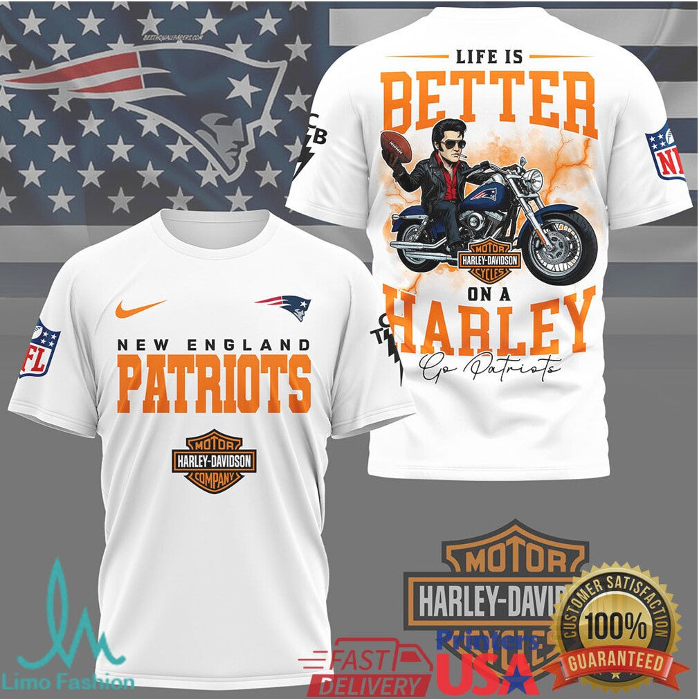 New England Patriots Official NFL Elvis Presley Harley Davidson 3D Shirt - Limotees LLC