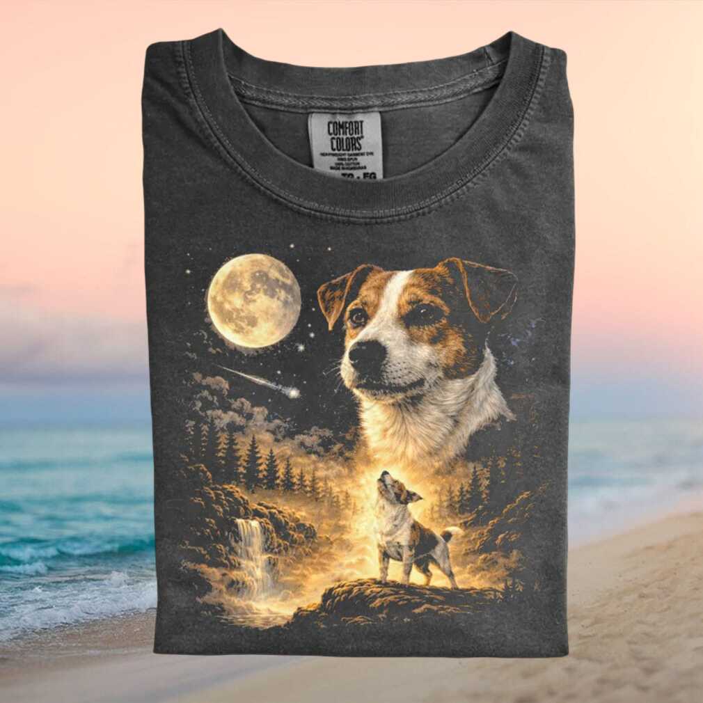 Jack Russell Terrier Howling Moon Waterfall Nature T Shirt - Limotees LLC