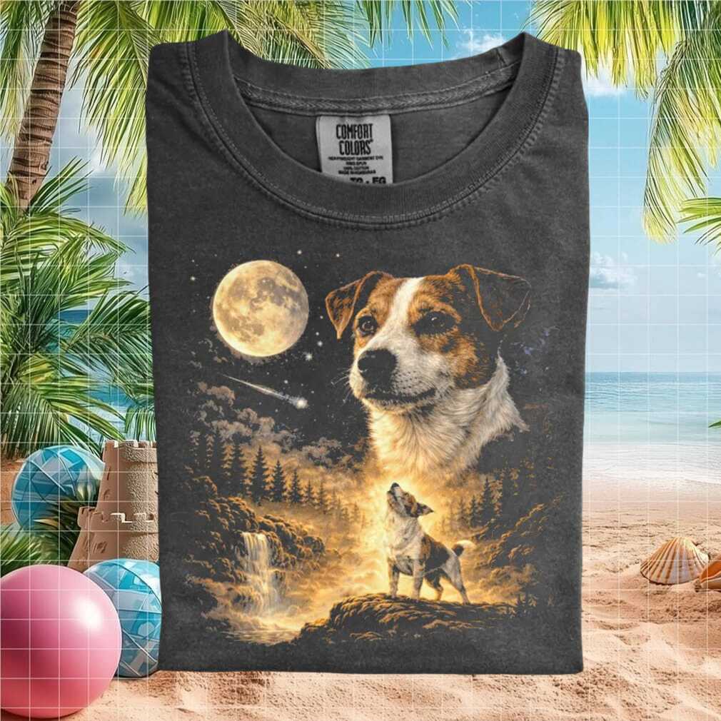 Jack Russell Terrier Howling Moon Waterfall Nature T Shirt - Limotees LLC