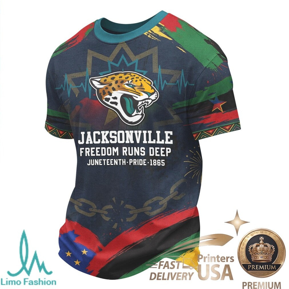 Jacksonville Football Juneteenth Freedom Runs Deep Graphic T Shirt - Limotees LLC