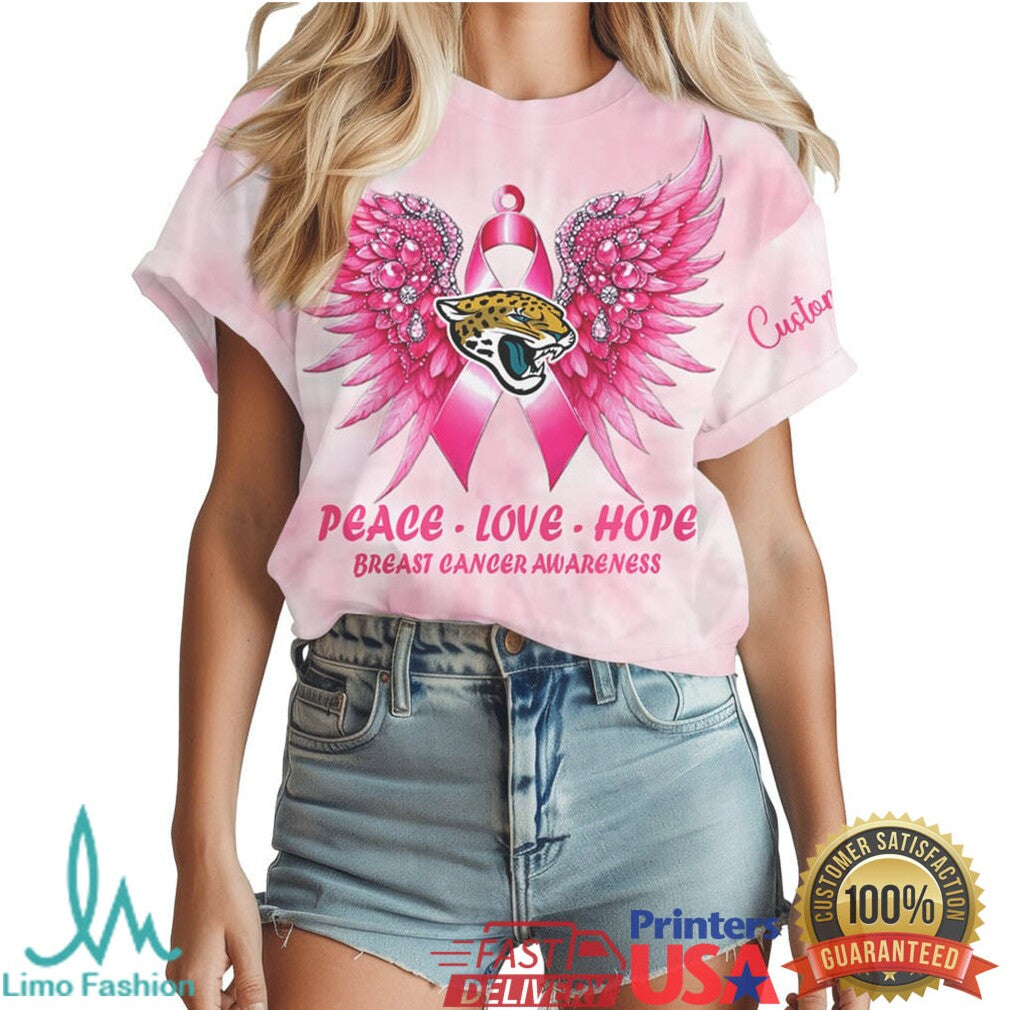 Jacksonville Jaguars Breast Cancer Awareness Pink Angel Wings Custom T Shirt - Limotees LLC