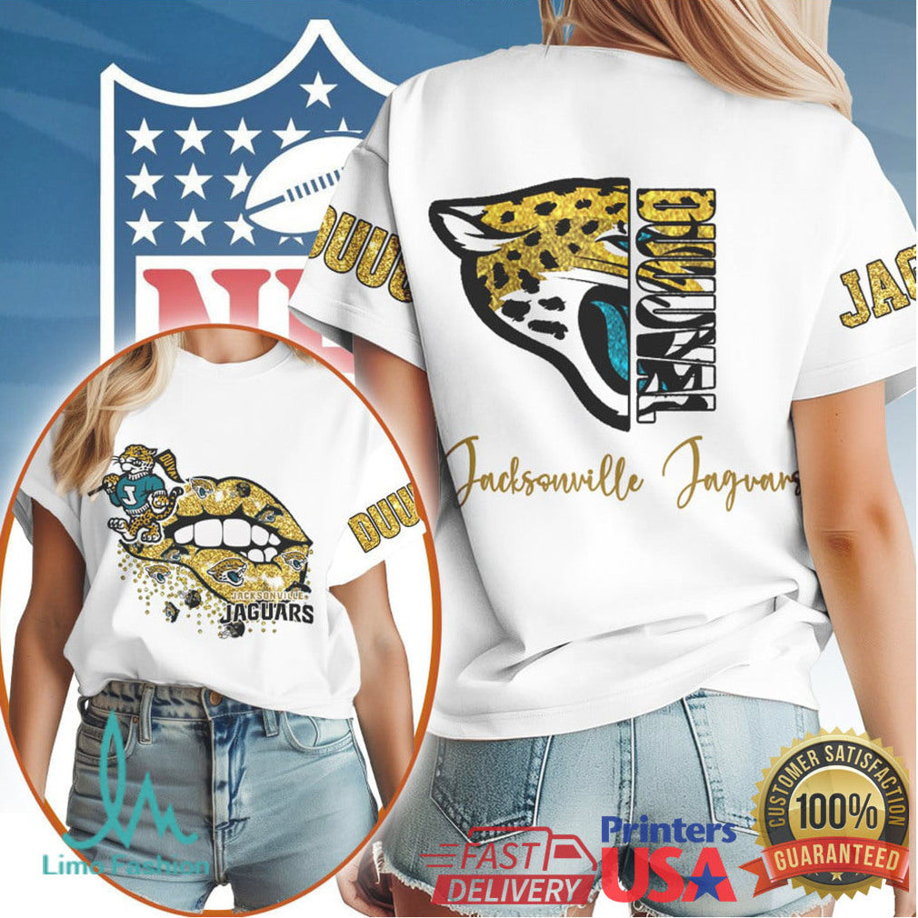 Jacksonville Jaguars Duuuval Glitter Lips Leopard Print Fan T Shirt - Limotees LLC