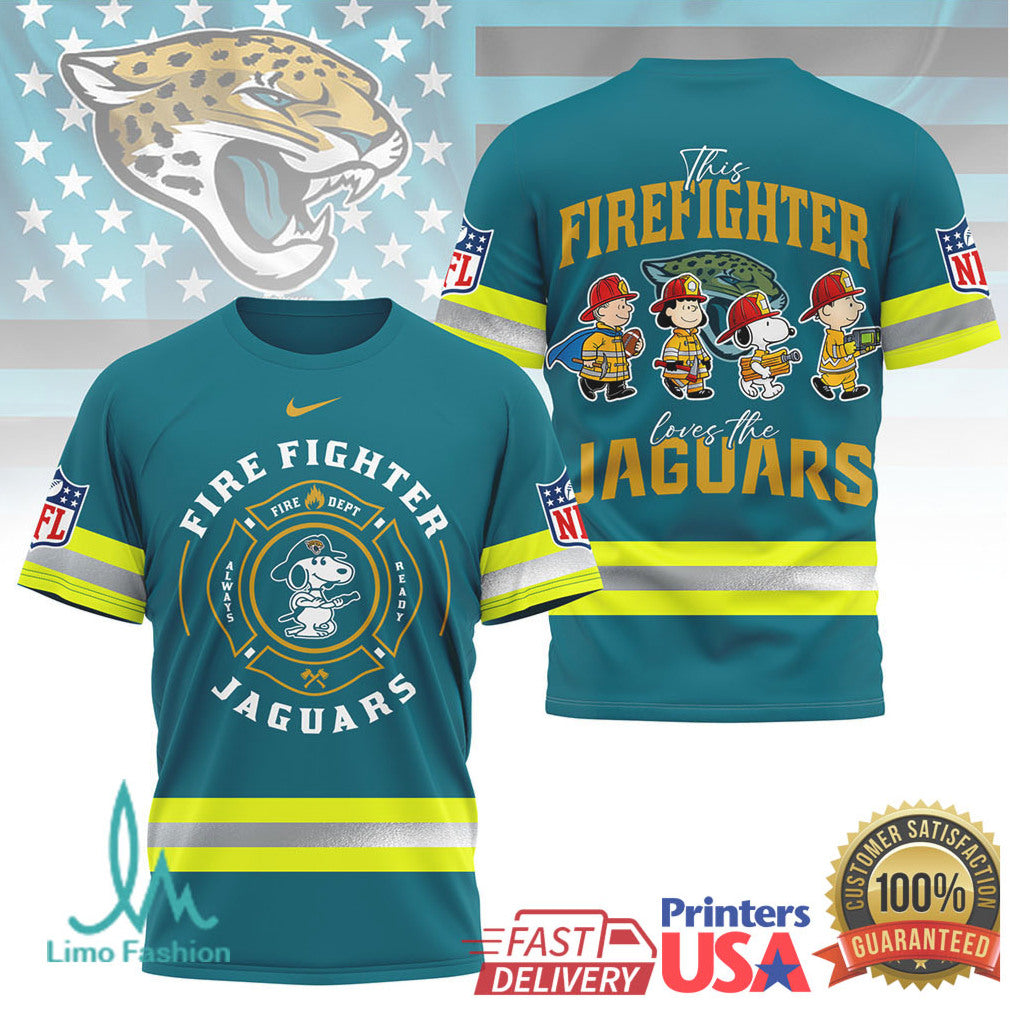 Jacksonville Jaguars Firefighter Snoopy Peanuts NFL Graphic T Shirt - Limotees LLC