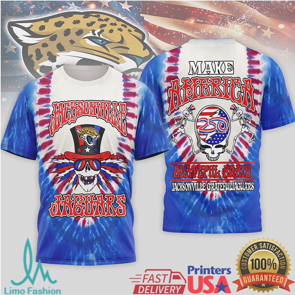 Jacksonville Jaguars Grateful Dead Skeleton Patriotic Tie Dye T Shirt - Limotees LLC