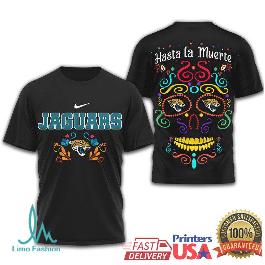Jacksonville Jaguars Hasta la Muerte Sugar Skull T Shirt Floral NFL Design - Limotees LLC