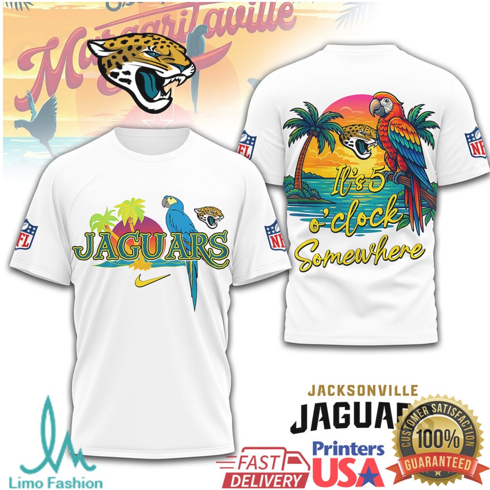 Jacksonville Jaguars It's 5 O'Clock Somewhere Tropical Fan T Shirt - Limotees LLC