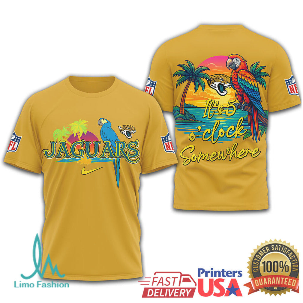 Jacksonville Jaguars It's 5 O'Clock Somewhere Tropical Fan T Shirt - Limotees LLC