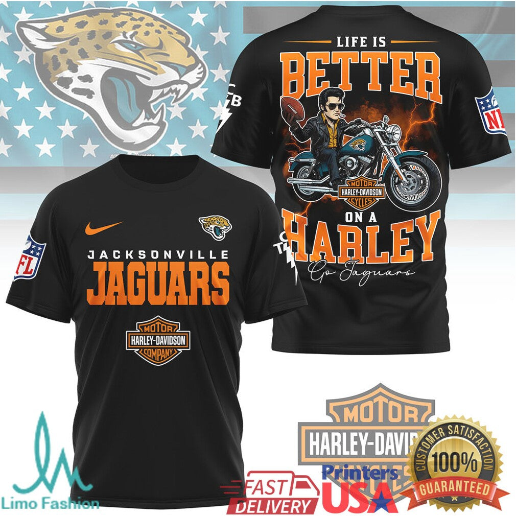 Jacksonville Jaguars Life Is Better On A Harley Motorcycle T Shirt - Limotees LLC
