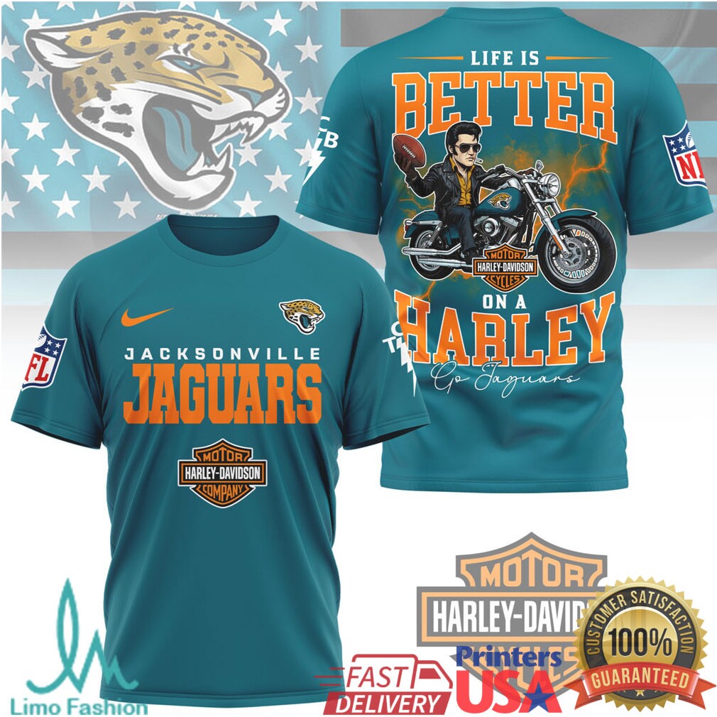Jacksonville Jaguars Life Is Better On A Harley Motorcycle T Shirt - Limotees LLC
