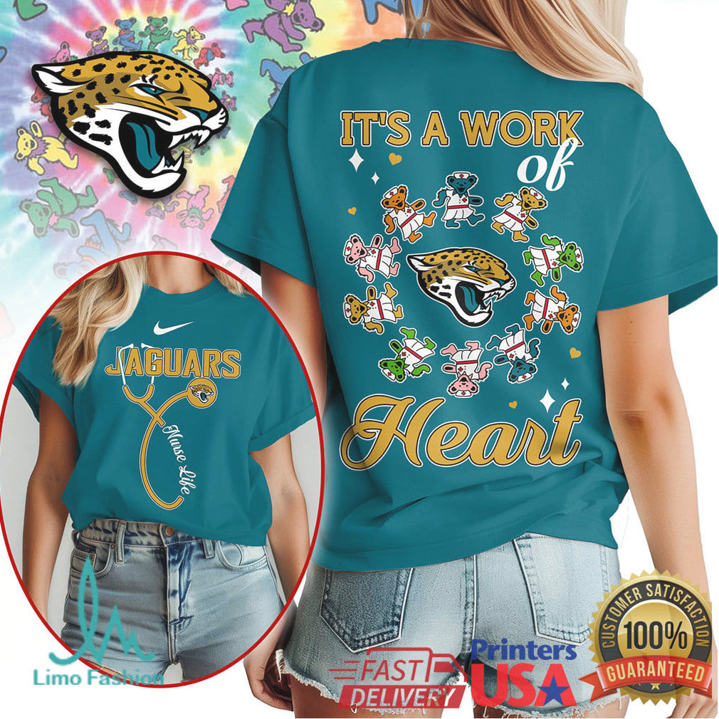 Jacksonville Jaguars Nurse T Shirt It's a Work of Heart Nursing Gear - Limotees LLC