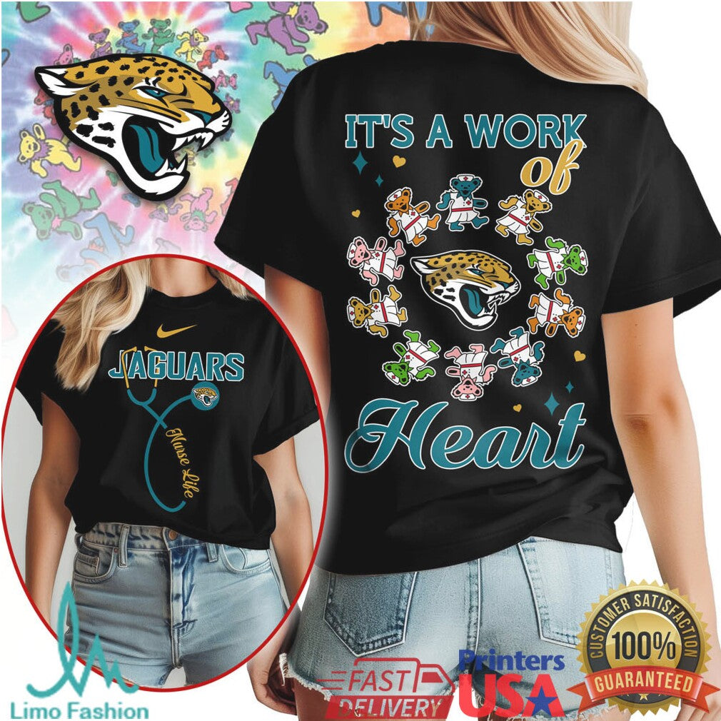 Jacksonville Jaguars Nurse T Shirt It's a Work of Heart Nursing Gear - Limotees LLC