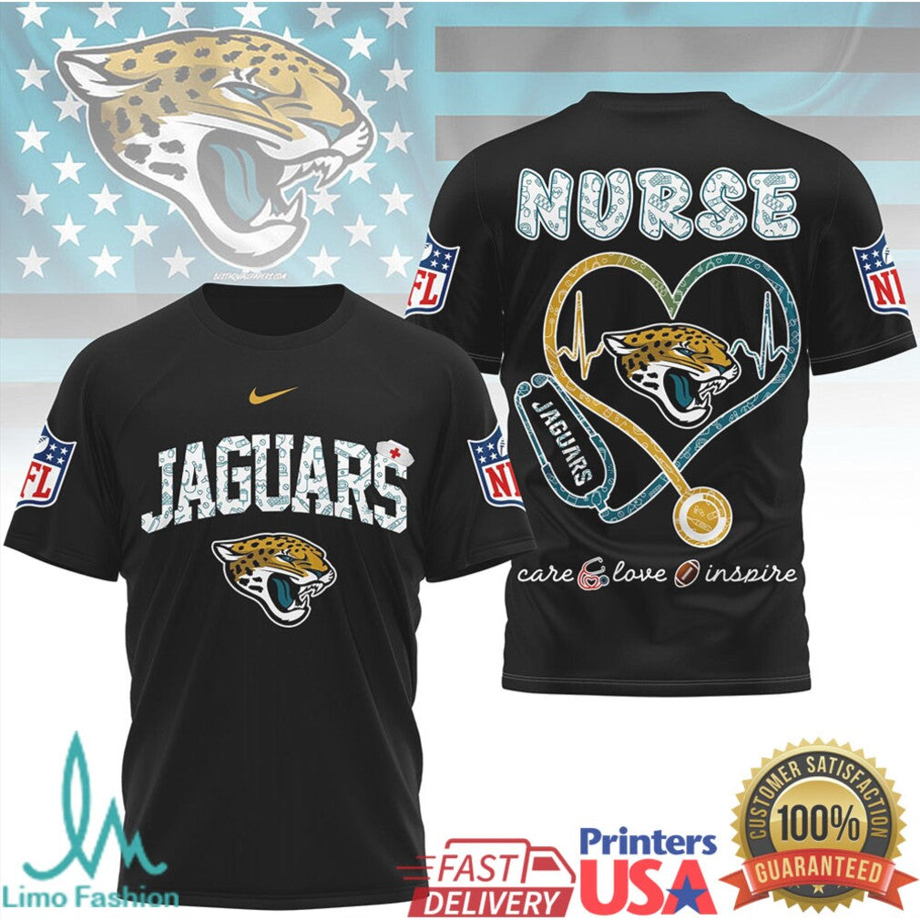 Jacksonville Jaguars Nurse T Shirt NFL Stethoscope Heart Care Love Inspire Apparel - Limotees LLC