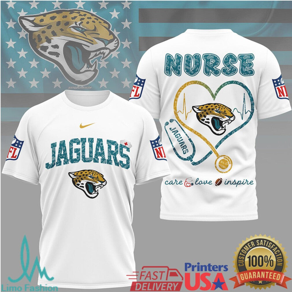 Jacksonville Jaguars Nurse T Shirt NFL Stethoscope Heart Care Love Inspire Apparel - Limotees LLC