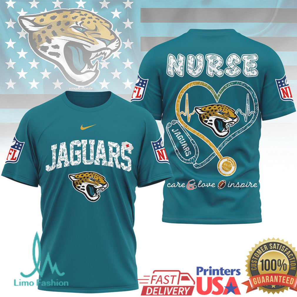 Jacksonville Jaguars Nurse T Shirt NFL Stethoscope Heart Care Love Inspire Apparel - Limotees LLC