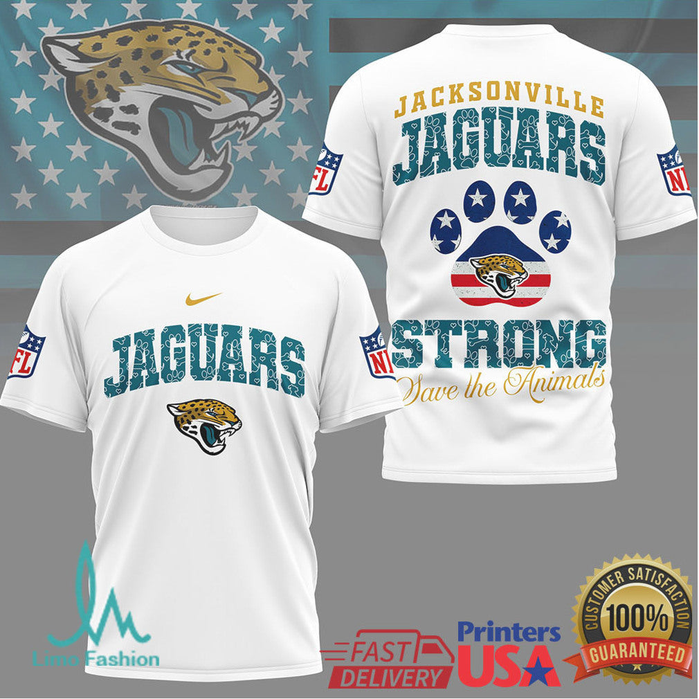 Jacksonville Jaguars Strong Save the Animals Paw Print T Shirt - Limotees LLC
