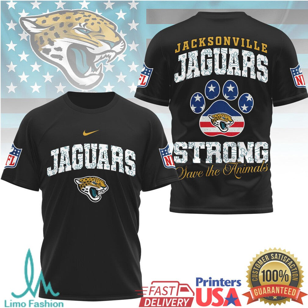 Jacksonville Jaguars Strong Save the Animals Paw Print T Shirt - Limotees LLC