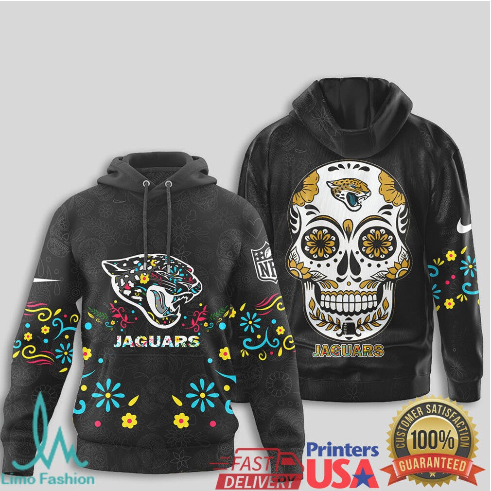 Jacksonville Jaguars Sugar Skull Dia De Los Muertos NFL T Shirt - Limotees LLC