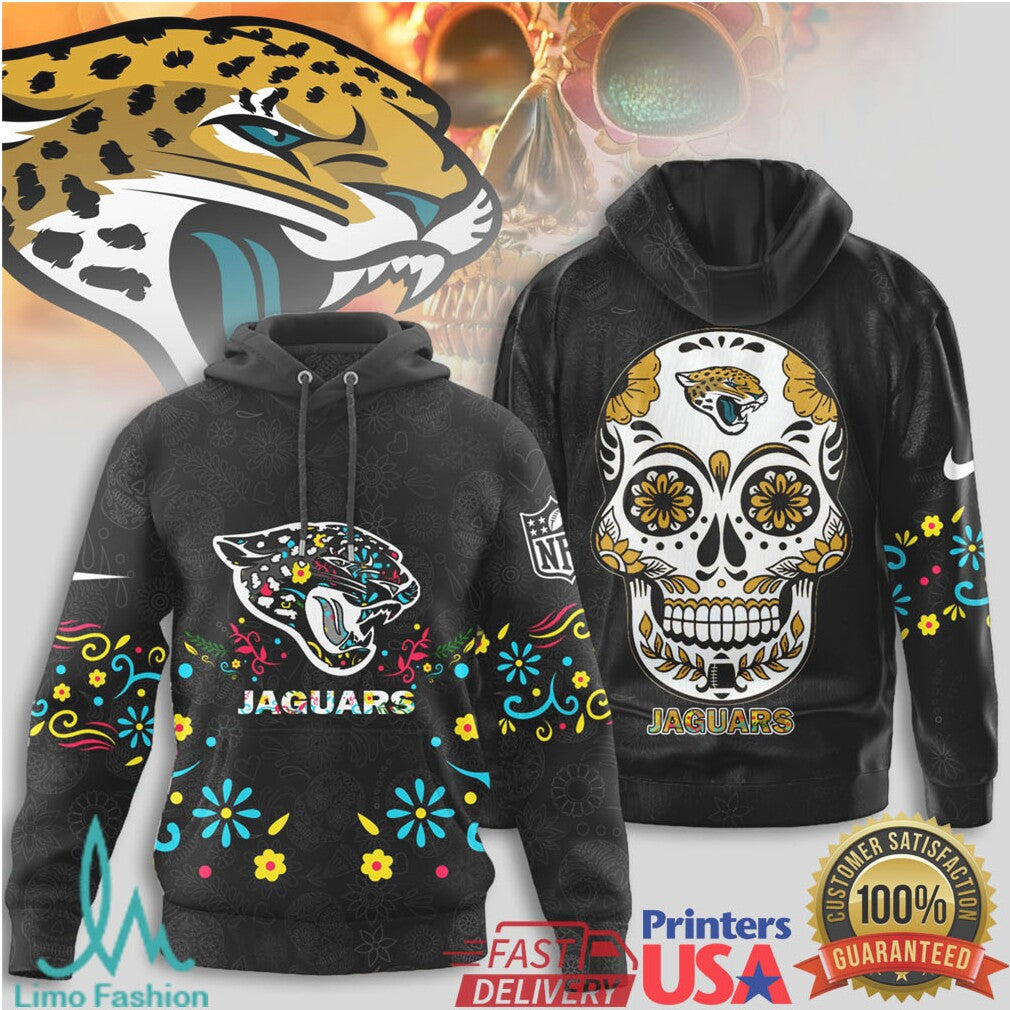 Jacksonville Jaguars Sugar Skull Dia De Los Muertos NFL T Shirt - Limotees LLC