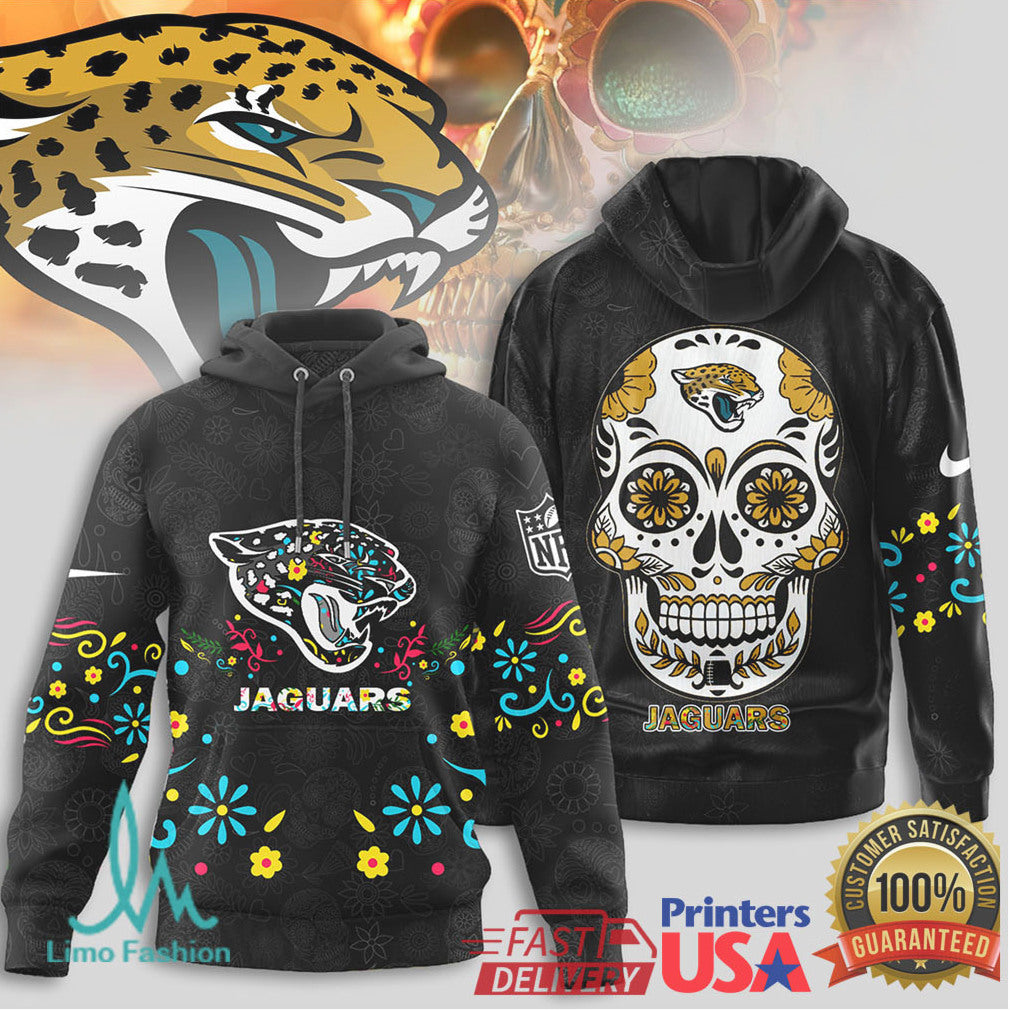 Jacksonville Jaguars Sugar Skull Dia De Los Muertos NFL T Shirt - Limotees LLC