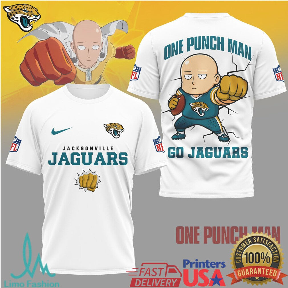 Jacksonville Jaguars x One Punch Man Saitama NFL Graphic T Shirt - Limotees LLC